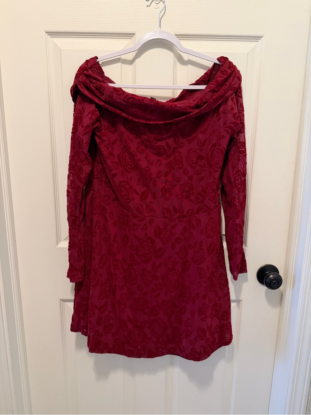 Off the Shoulder, Long Sleeve Velvet Dress